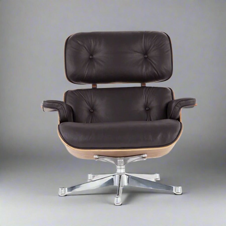Charles Eames Inspired Iconic Style Lounge Chair & Ottoman - Rosewood & Tan brown
