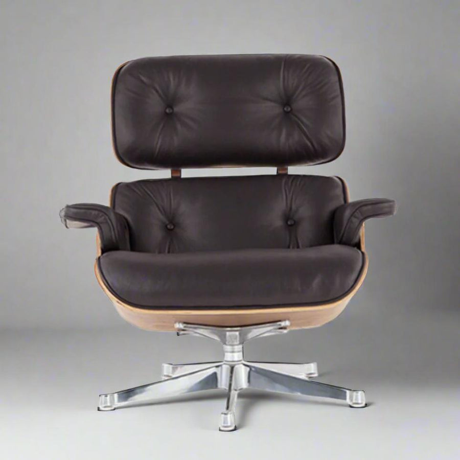 Eames Inspired Iconic Style Lounge Chair & Ottoman in Rose Wood Chocolate Brown