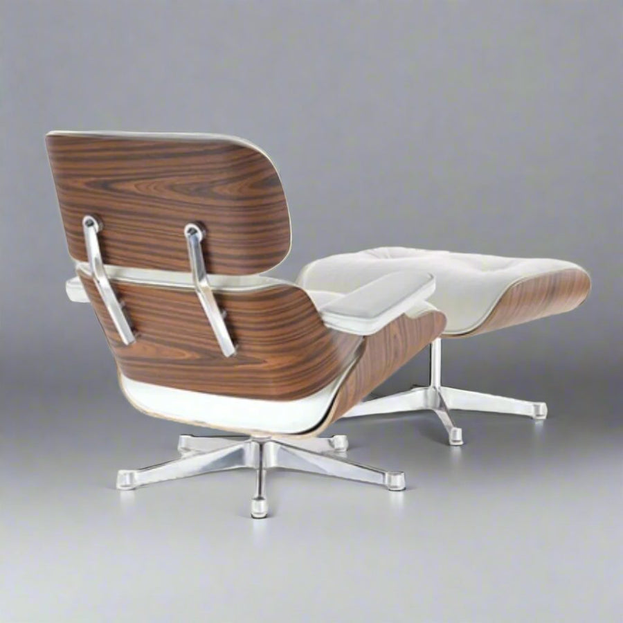 Charles Eames Inspired Iconic Style Lounge Chair & Ottoman - Rose Wood & White