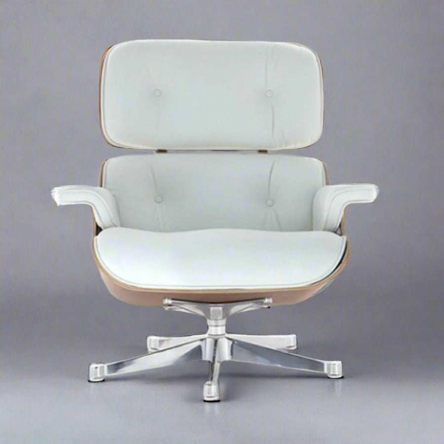 Charles Eames Inspired Iconic Style Lounge Chair & Ottoman - Rose Wood & White
