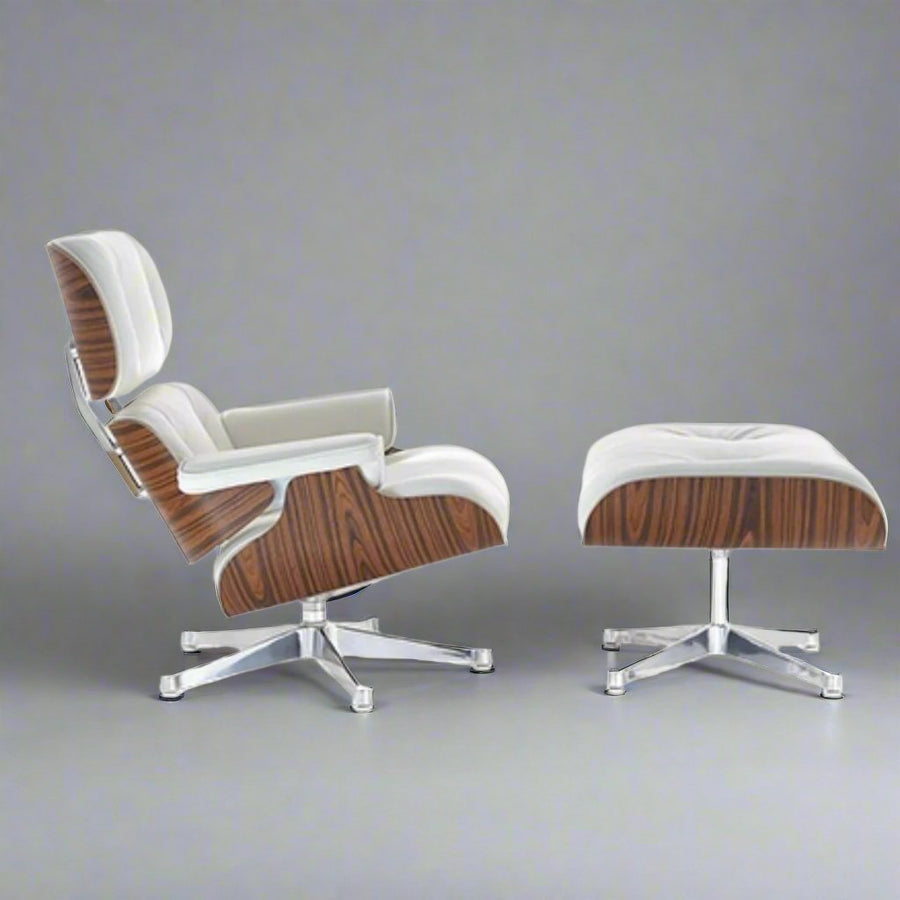 Eames Inspired Mid-Century Iconic Lounge Chair & Ottoman in Rose Wood and Black
