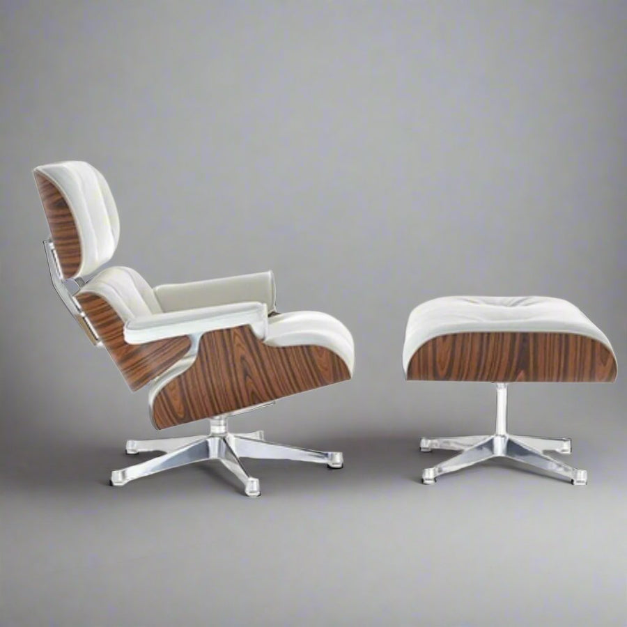Charles Eames Inspired Iconic Style Lounge Chair & Ottoman - Rosewood & Tan brown