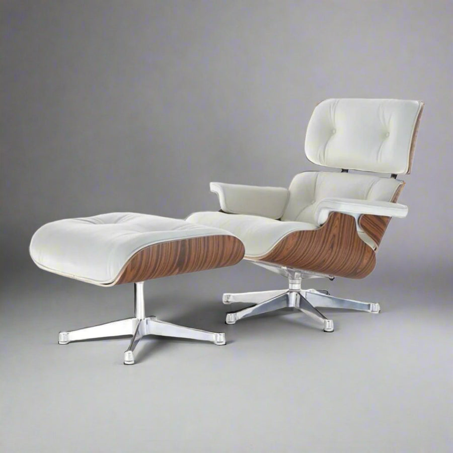 Charles Eames Inspired Iconic Style Lounge Chair & Ottoman - Rosewood & Tan brown