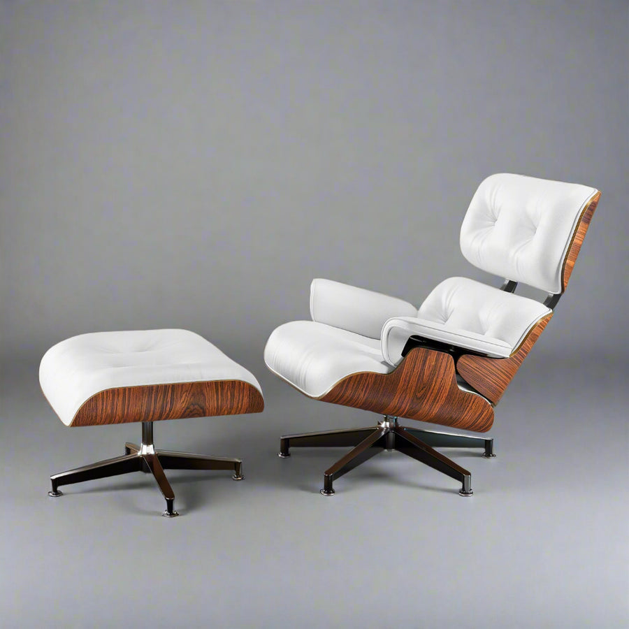 Charles Eames Style XL Version Lounge Chair & Ottoman – Rosewood, Black & White