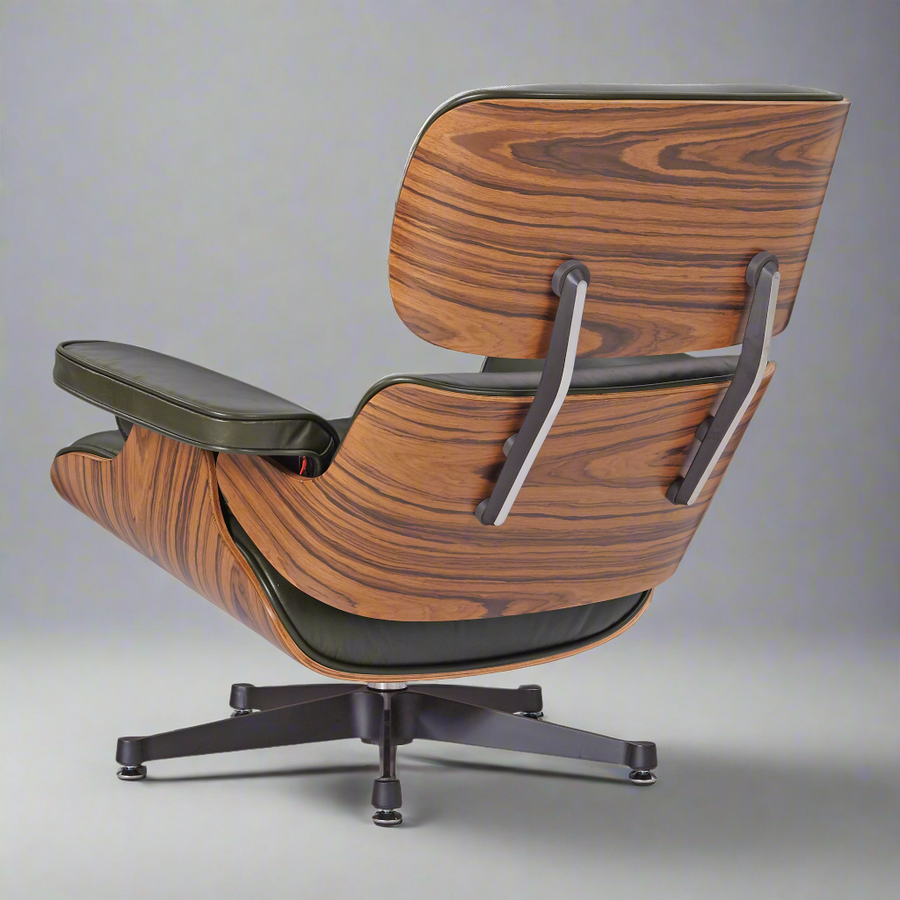 Eames Inspired Deluxe Lounge Chair & Ottoman in Olive Green Waxed Leather & Rose Wood