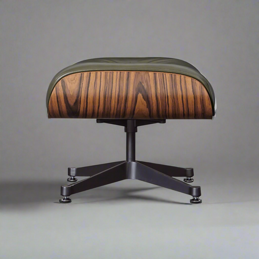 Eames Inspired Deluxe Lounge Chair & Ottoman in Olive Green Waxed Leather & Rose Wood