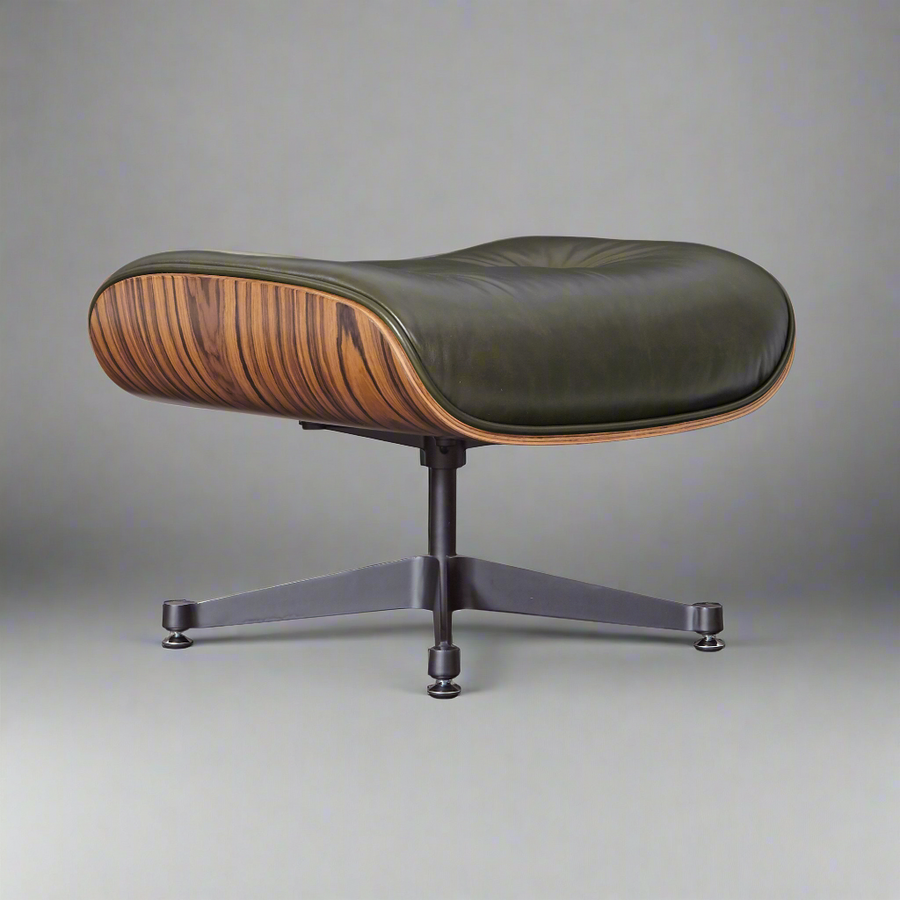 Eames Inspired Deluxe Lounge Chair & Ottoman in Olive Green Waxed Leather & Rose Wood
