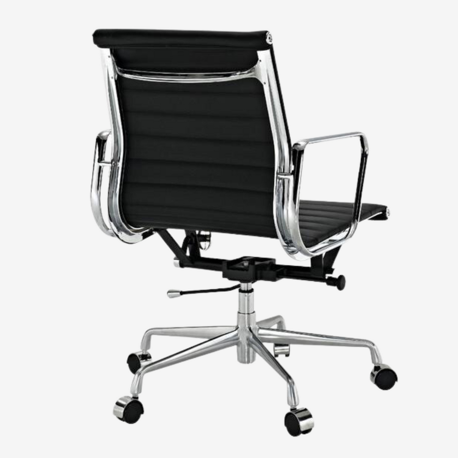 Eames Style Thin Pad Office Chair EA 117 - Ribbed Low Back, Brown Leather