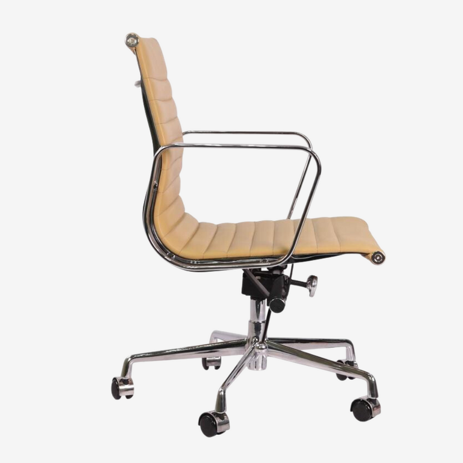 Eames Style Thin Pad Office Chair EA 117 - Ribbed Low Back, Brown Leather