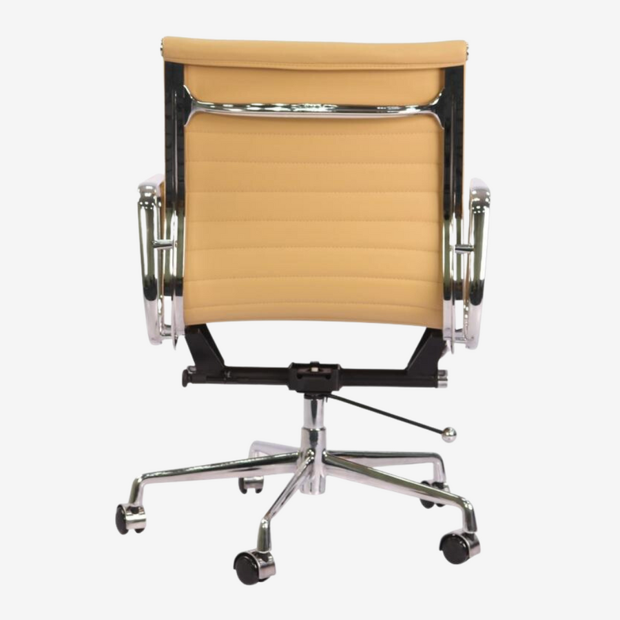 Eames Style Thin Pad Office Chair EA 117 - Ribbed Low Back, Brown Leather