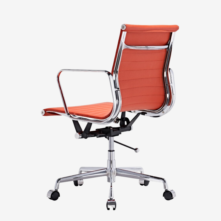 Eames Style Thin Pad Office Chair EA 117 - Ribbed Low Back, Brown Leather