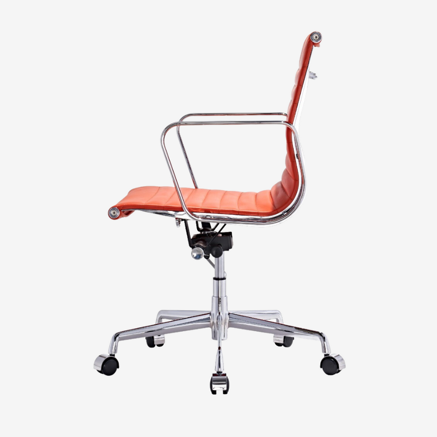 Eames Style Thin Pad Office Chair EA 117 - Ribbed Low Back, Brown Leather
