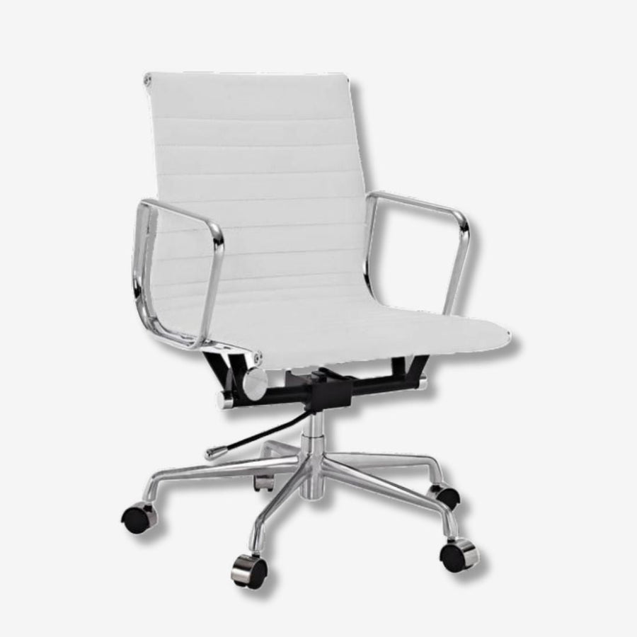 Eames Style Thin Pad Office Chair EA 117 - Ribbed Low Back, Brown Leather