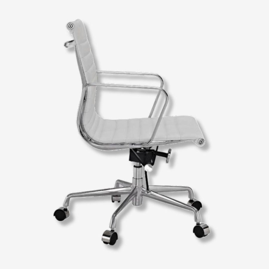 Eames Style Thin Pad Office Chair EA 117 - Ribbed Low Back, Brown Leather
