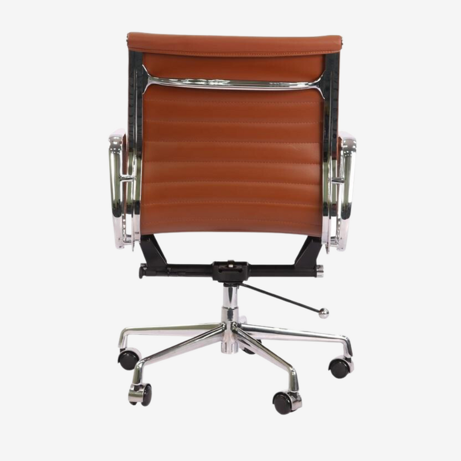Eames Style Thin Pad Office Chair EA 117 - Ribbed Low Back, Brown Leather