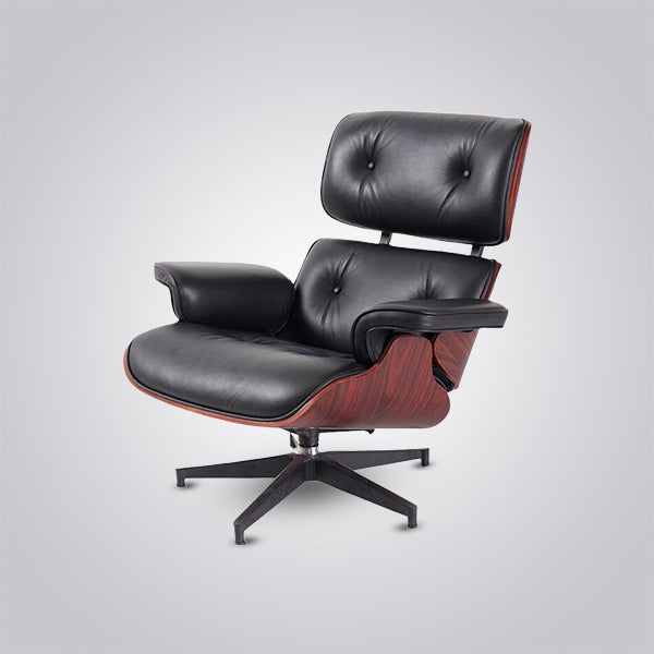 Eames Inspired Lounge Chair & Ottoman in Dark Rose Wood & Black Leather