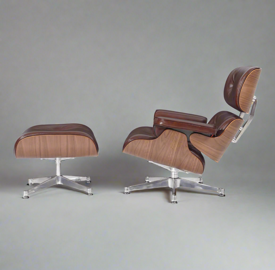 Eames Inspired Deluxe Lounge Chair & Ottoman in Vinatge Tan Waxed Leather & Walnut Wood