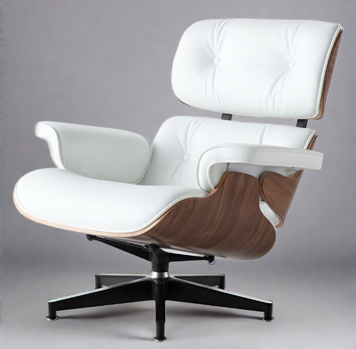 Charles Eames Style XL Version Lounge Chair & Ottoman - Walnut wood Black & White