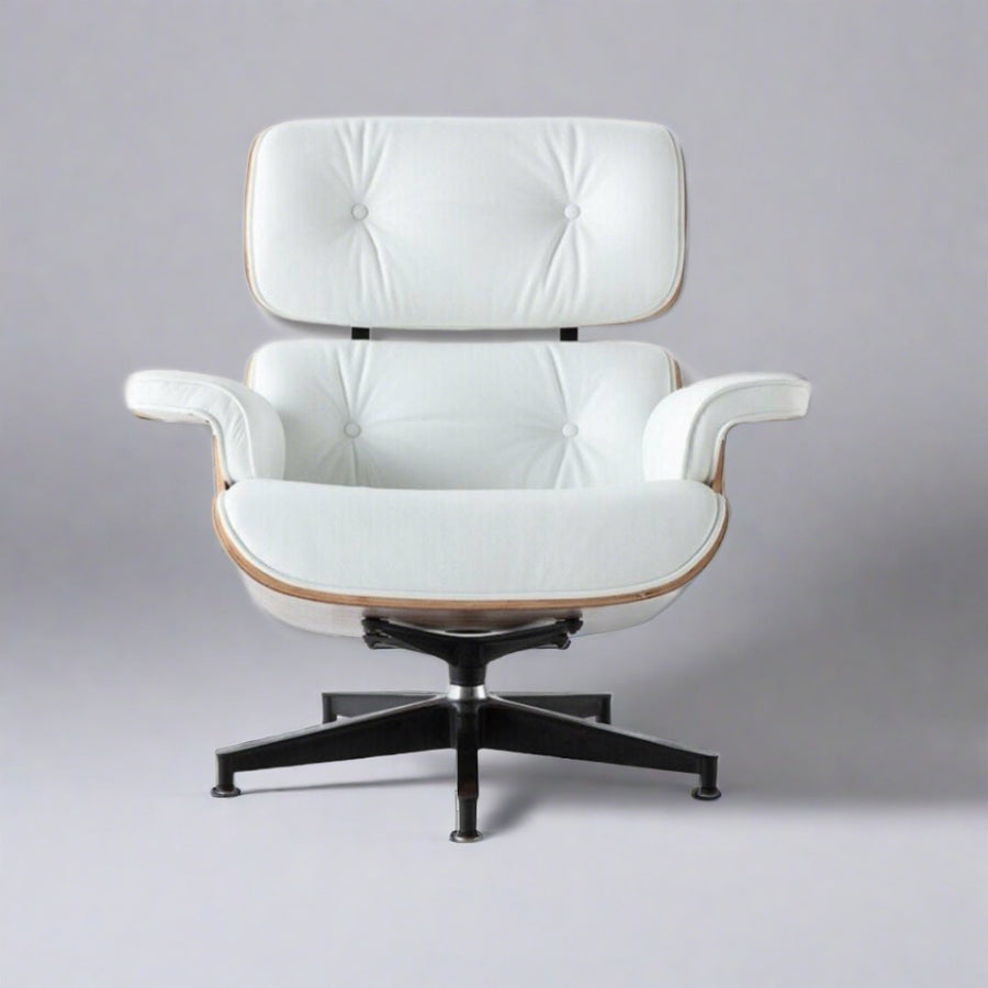 Eames Inspired Mid-Century Lounge Chair & Ottoman in Walnut Wood and Brown
