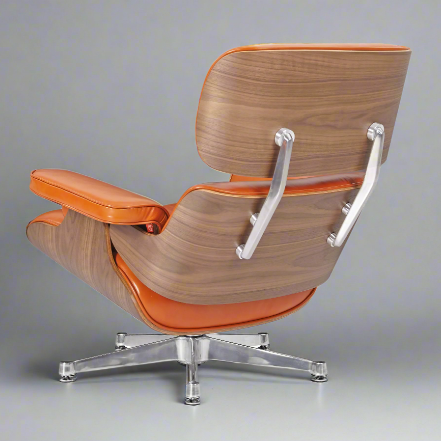 Eames Inspired Deluxe Lounge Chair & Ottoman in Burnt Orange Waxed Leather & Walnut Wood