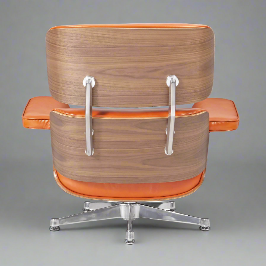 Eames Inspired Deluxe Lounge Chair & Ottoman in Burnt Orange Waxed Leather & Walnut Wood