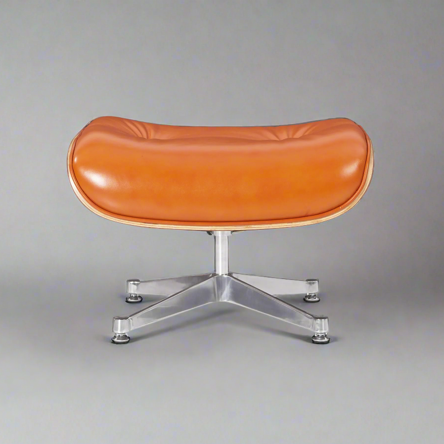 Eames Inspired Deluxe Lounge Chair & Ottoman in Burnt Orange Waxed Leather & Walnut Wood