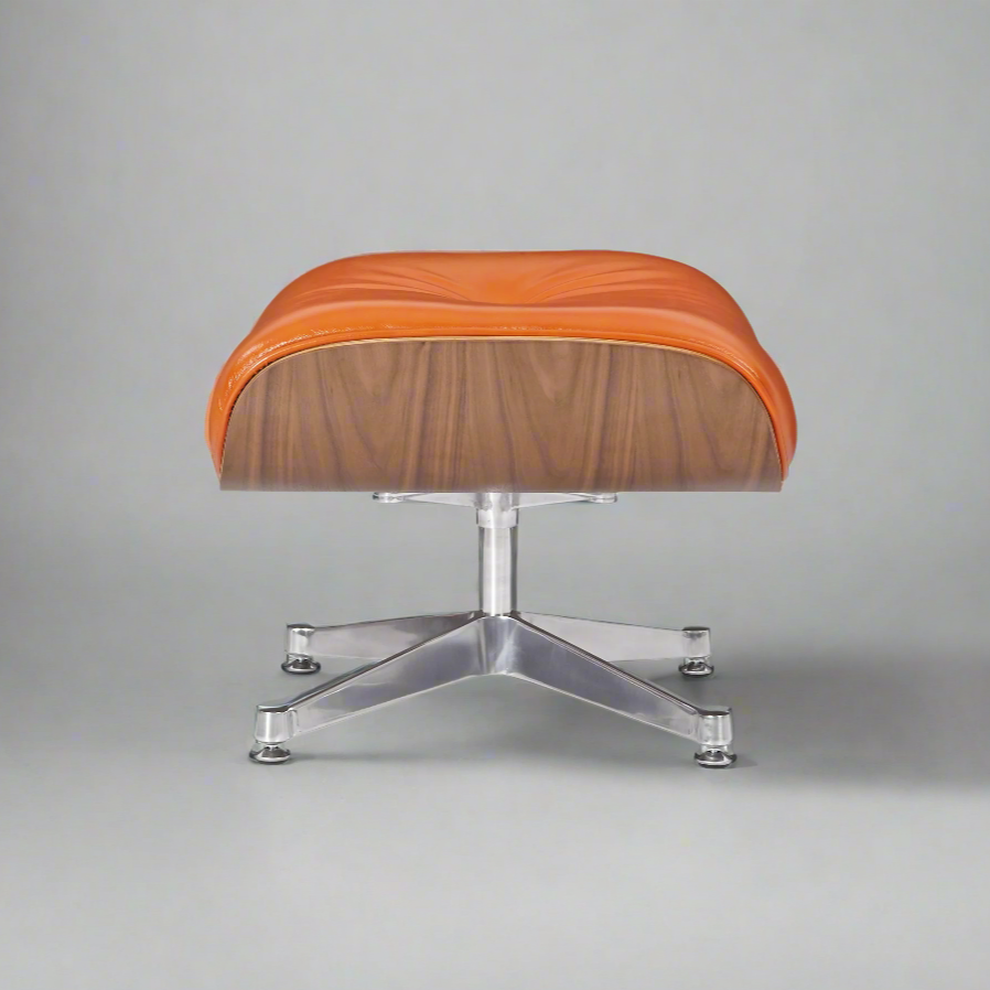 Eames Inspired Deluxe Lounge Chair & Ottoman in Burnt Orange Waxed Leather & Walnut Wood