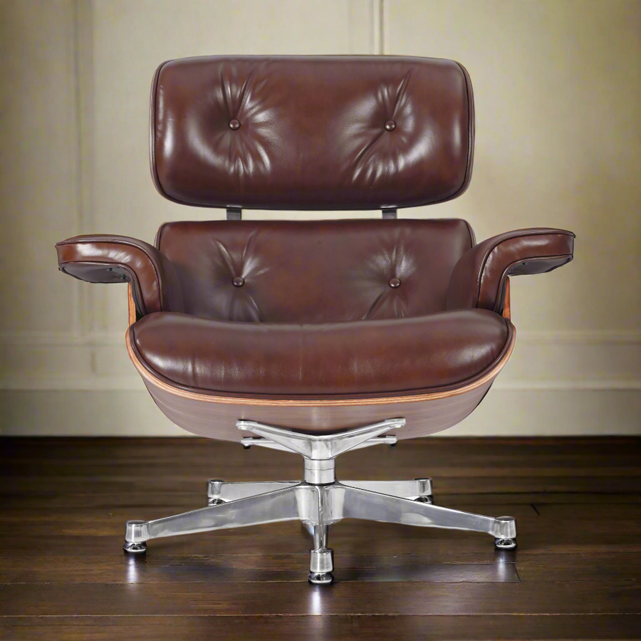 Eames Inspired Deluxe Lounge Chair & Ottoman in Vinatge Tan Waxed Leather & Walnut Wood
