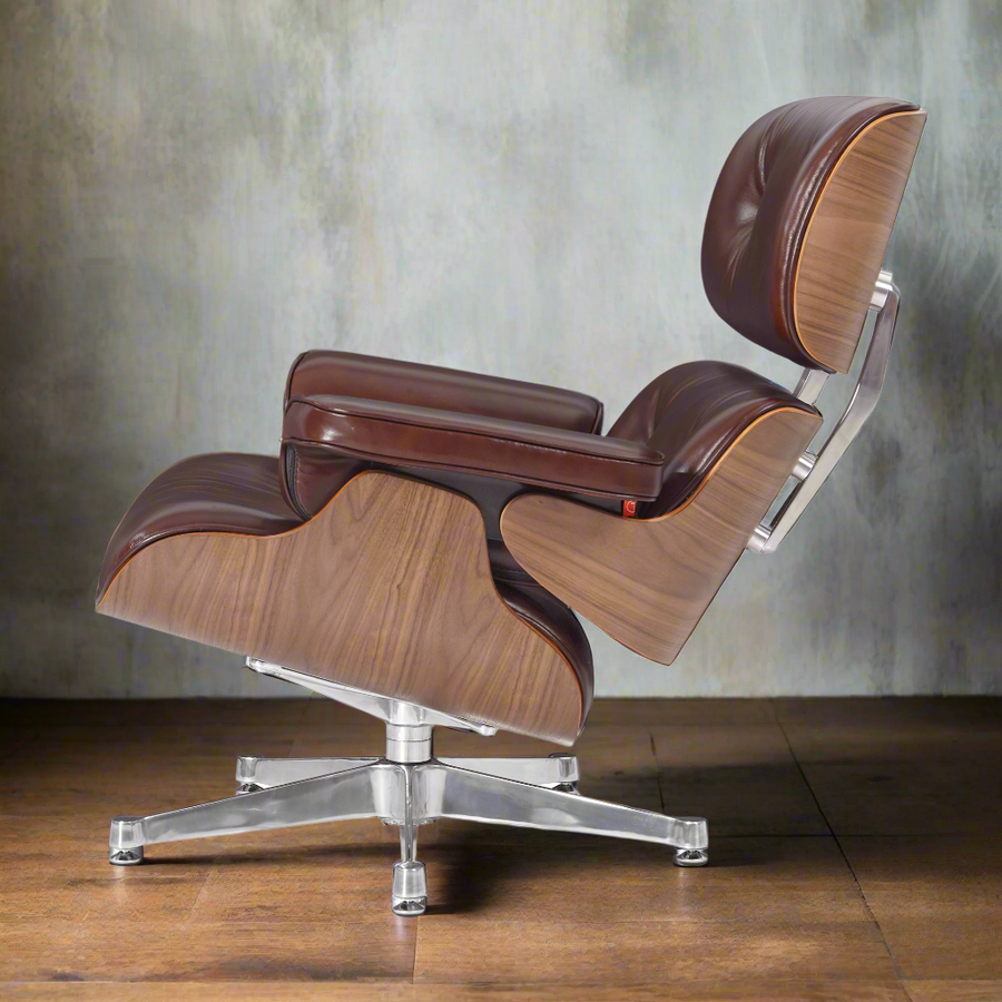 Eames Inspired Deluxe Lounge Chair & Ottoman in Vinatge Tan Waxed Leather & Walnut Wood