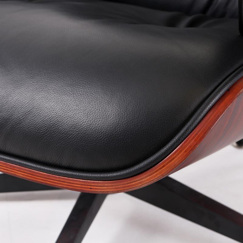 Eames Inspired Lounge Chair & Ottoman in Dark Rose Wood & Black Leather