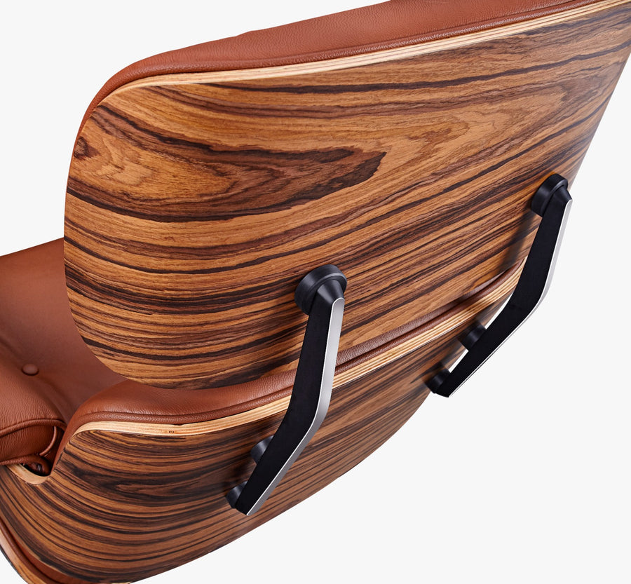 Eames Inspired Mid-Century Iconic Lounge Chair & Ottoman in Rose Wood and Black