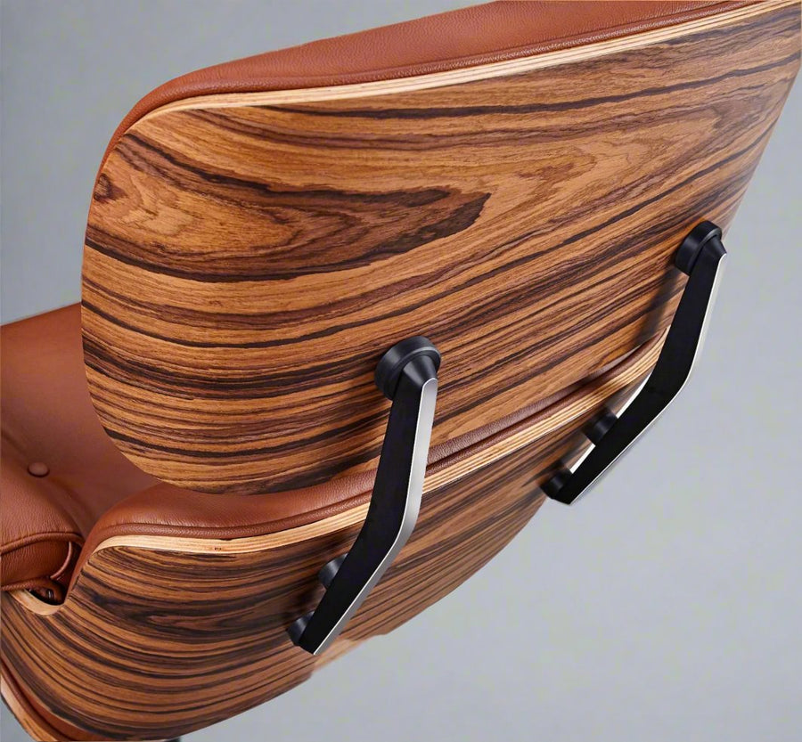 Charles Eames Inspired Iconic Style Lounge Chair & Ottoman - Rosewood & Tan brown