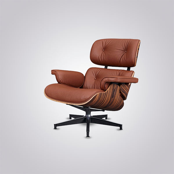 Charles Eames Inspired Iconic Style Lounge Chair & Ottoman - Rosewood & Tan brown