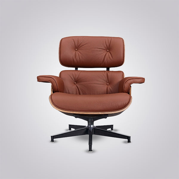 Charles Eames Inspired Iconic Style Lounge Chair & Ottoman - Rosewood & Tan brown