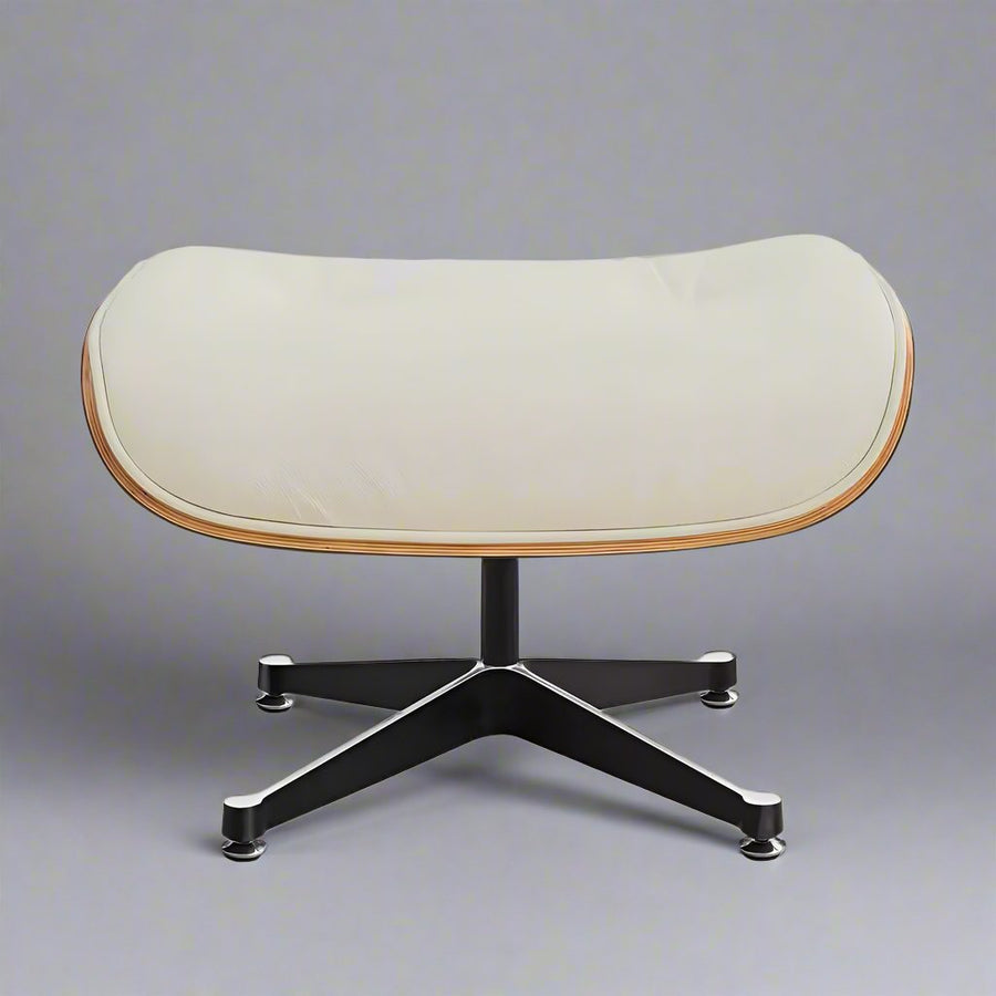 Charles Eames Inspired Iconic Style Lounge Chair & Ottoman - Walnut Wood & Ivory White