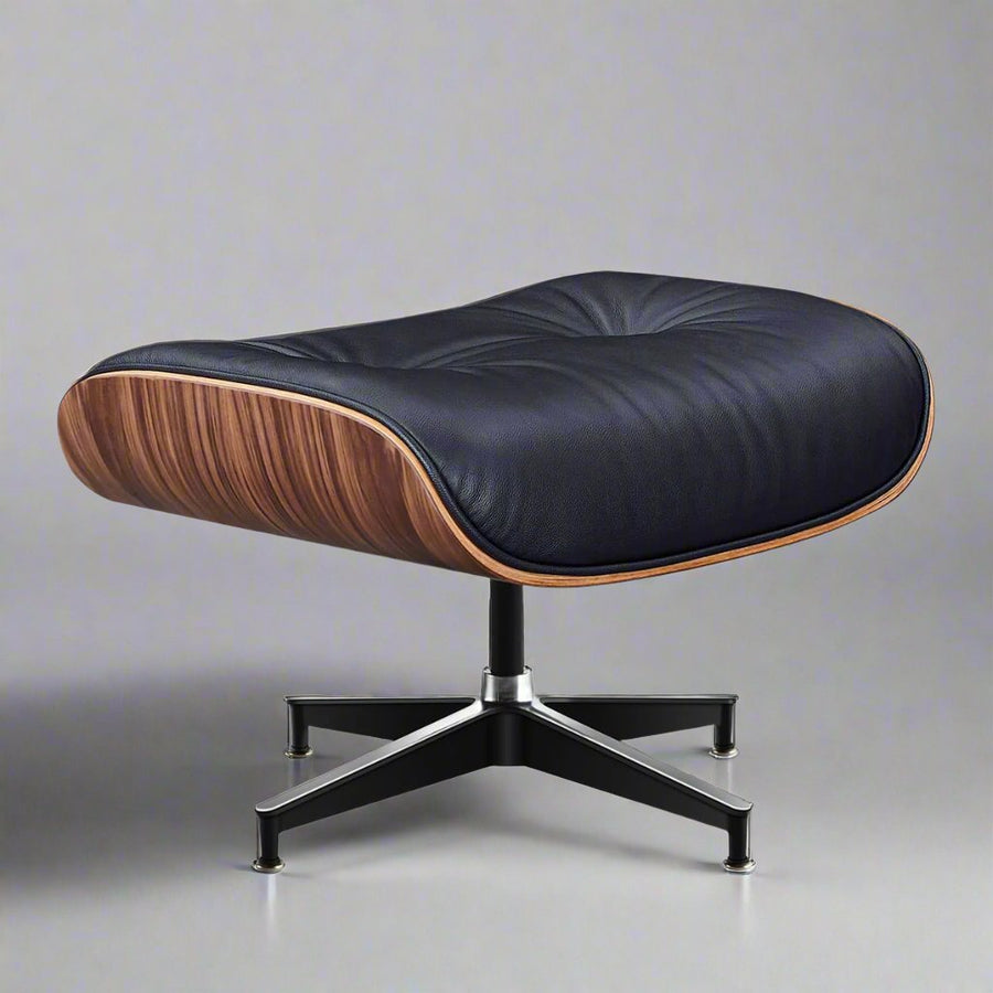 Charles Eames Style XL Version Lounge Chair & Ottoman - Walnut wood Black & White