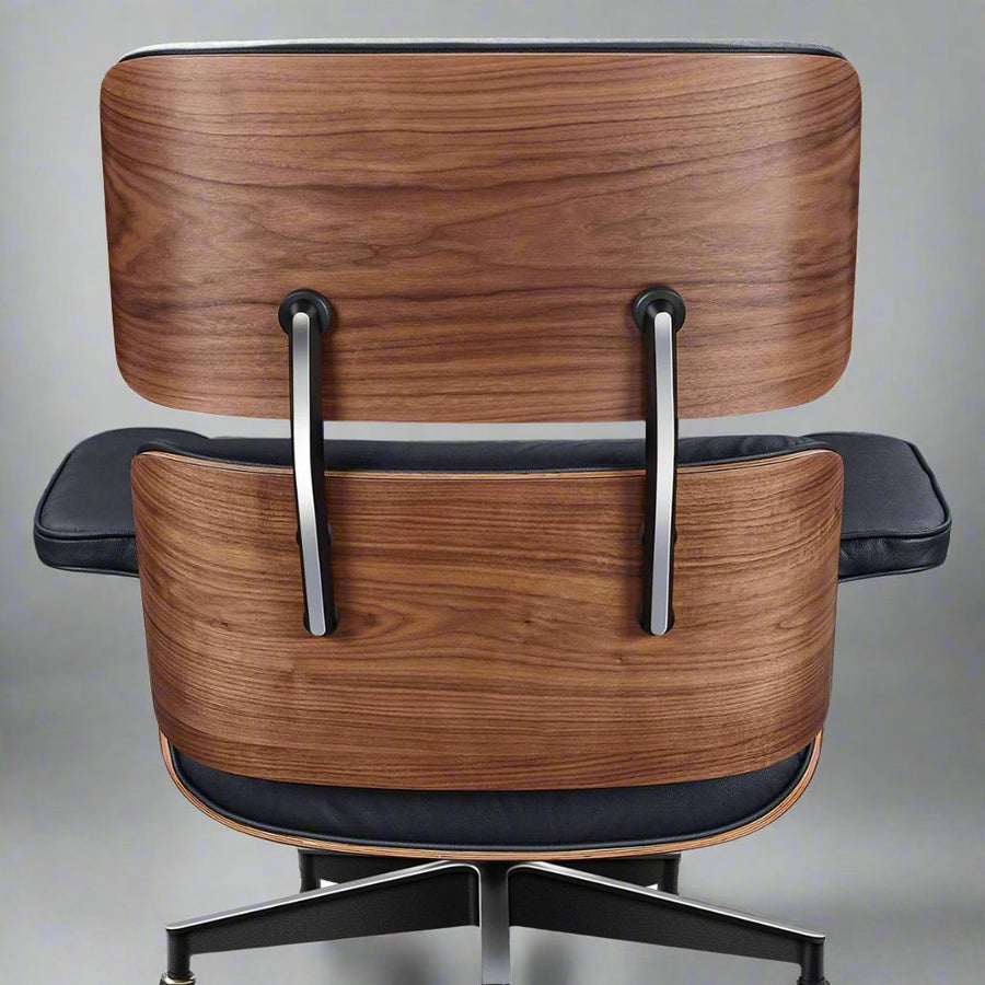 Charles Eames Style XL Version Lounge Chair & Ottoman - Walnut wood Black & White
