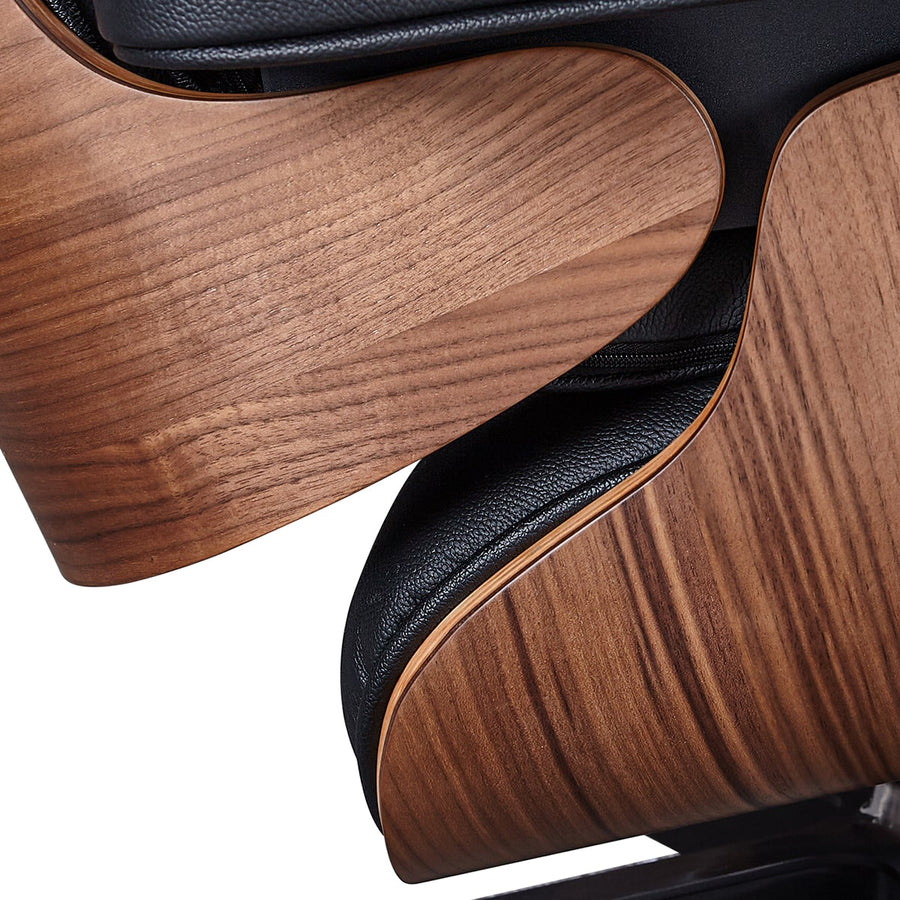 Charles Eames Style XL Version Lounge Chair & Ottoman - Walnut wood Black & White