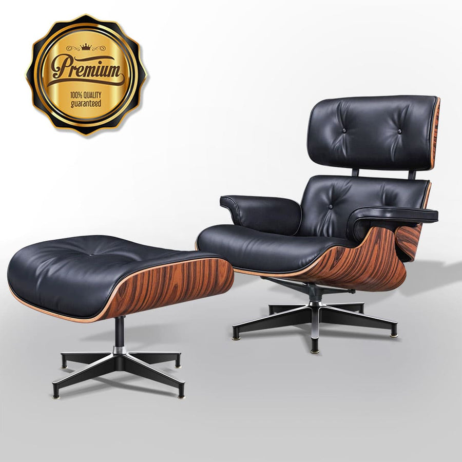 Charles Eames Style XL Version Lounge Chair & Ottoman – Rosewood, Black & White
