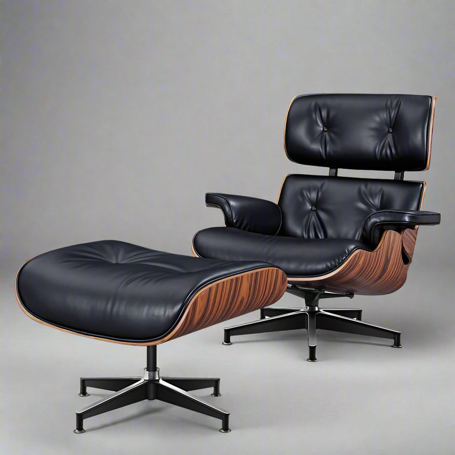Charles Eames Style XL Version Lounge Chair & Ottoman – Rosewood, Black & White