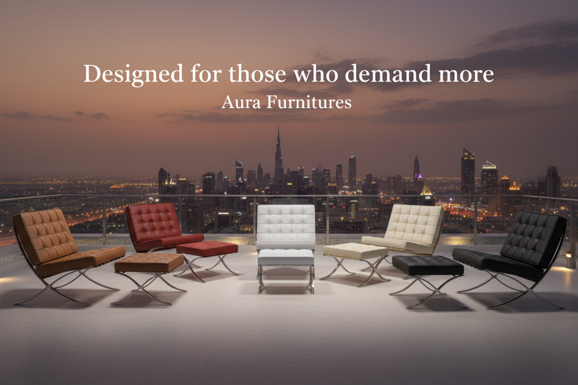 Barcelona Chair with Footrest - Rooftop Dusk Banner