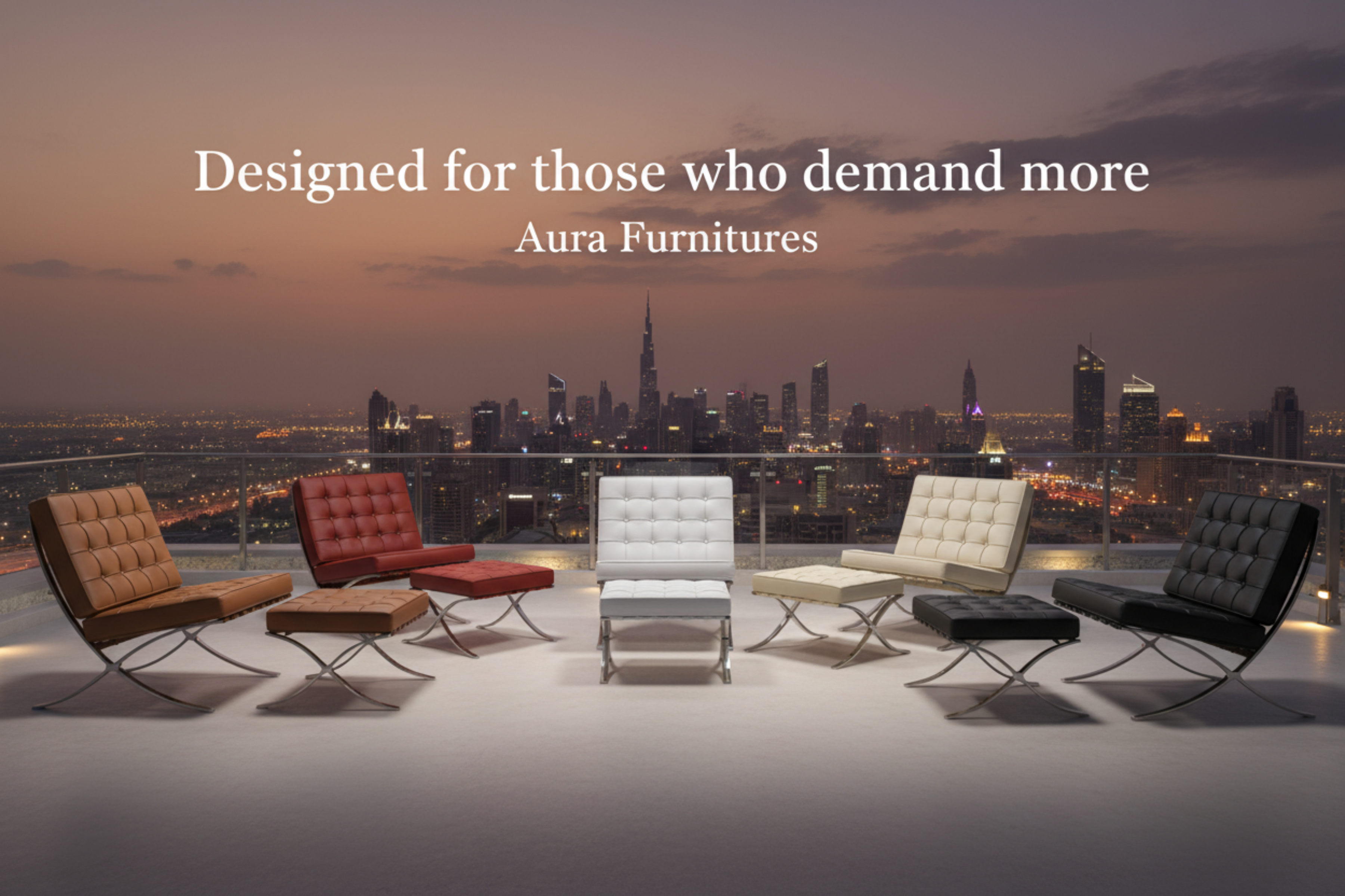 Barcelona Chair with Footrest - Rooftop Dusk Banner