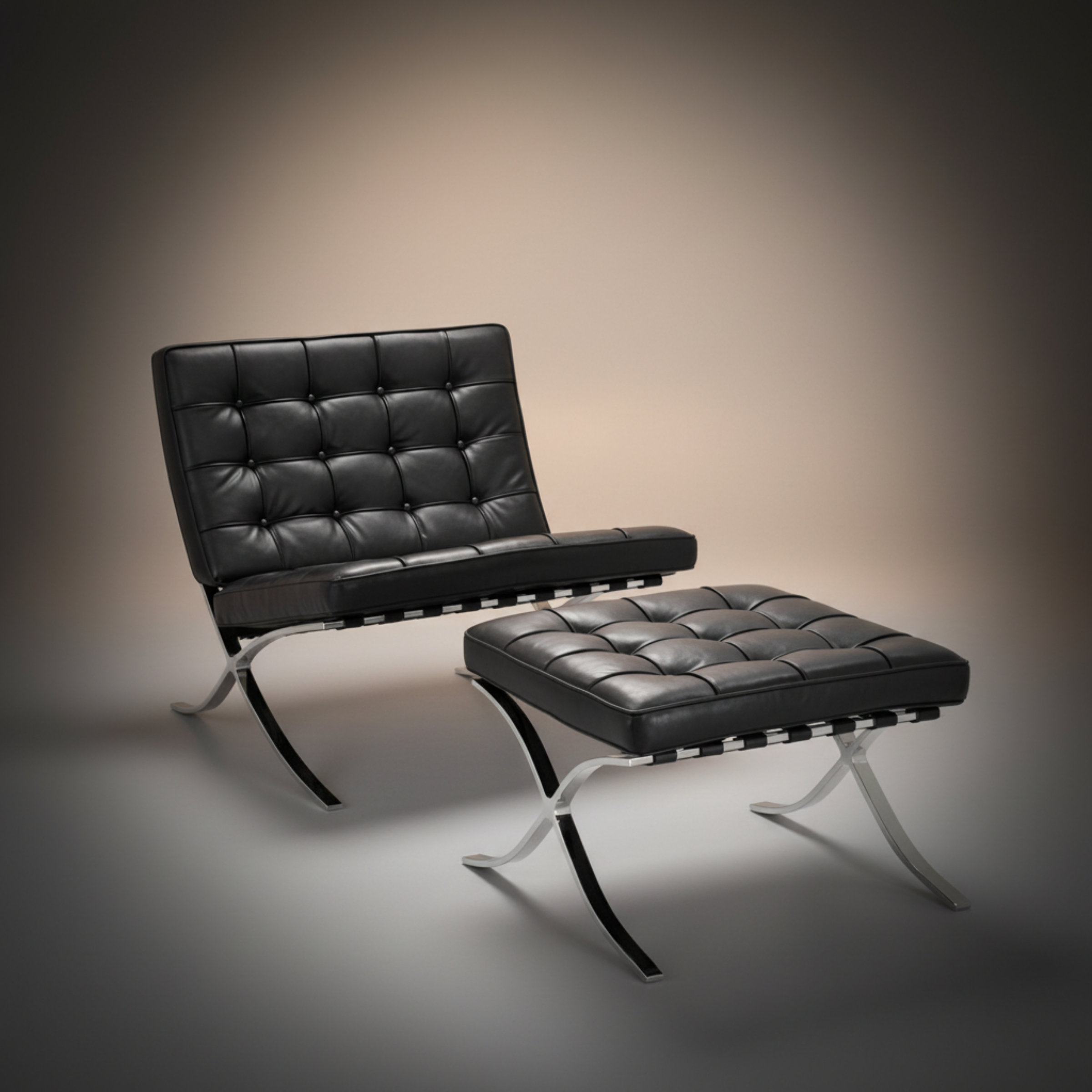 Mies Barcelona Pavilion Chair with Footrest, Black - Aura Furnitures