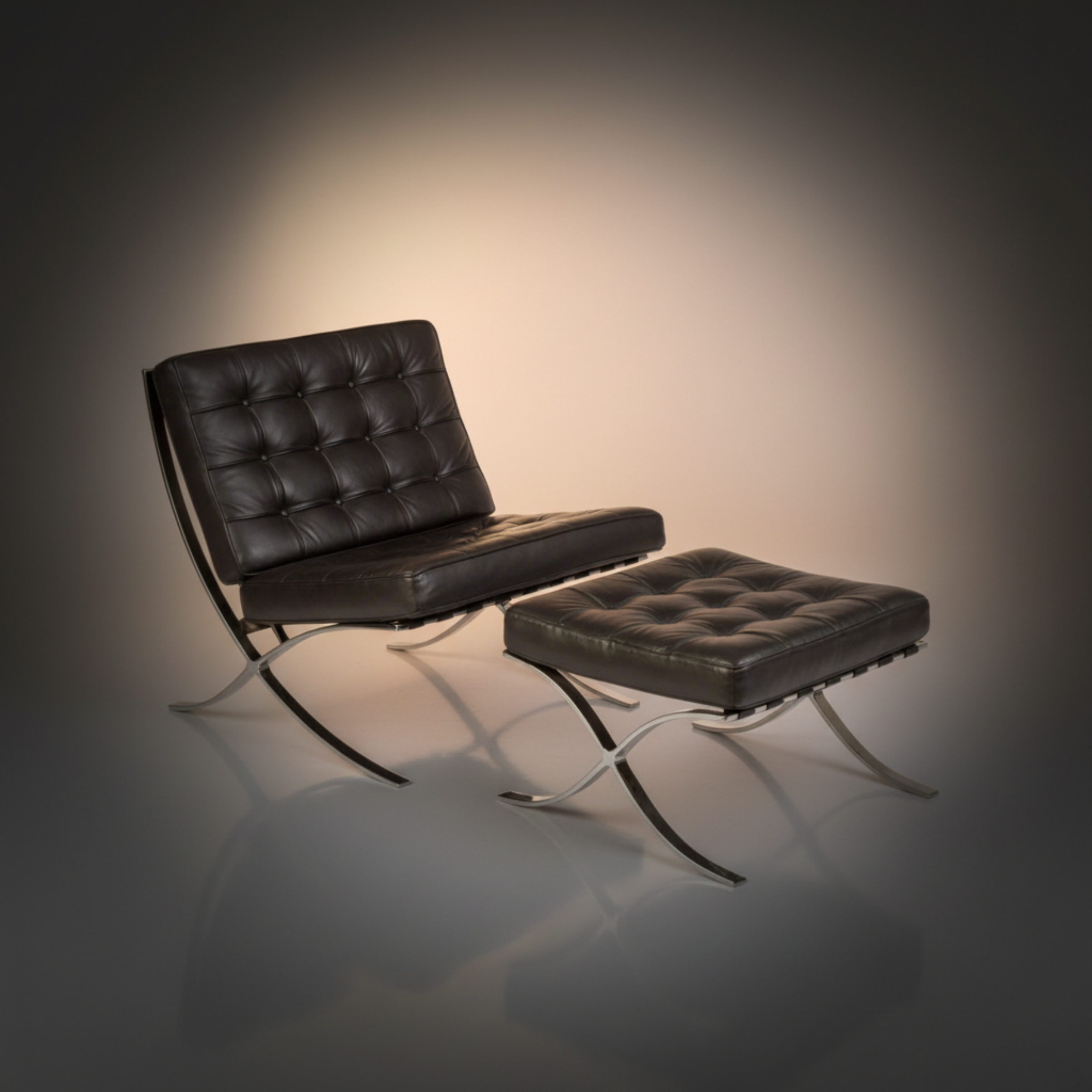 Mies Barcelona Pavilion Chair with Footrest, Brown - Aura Furnitures