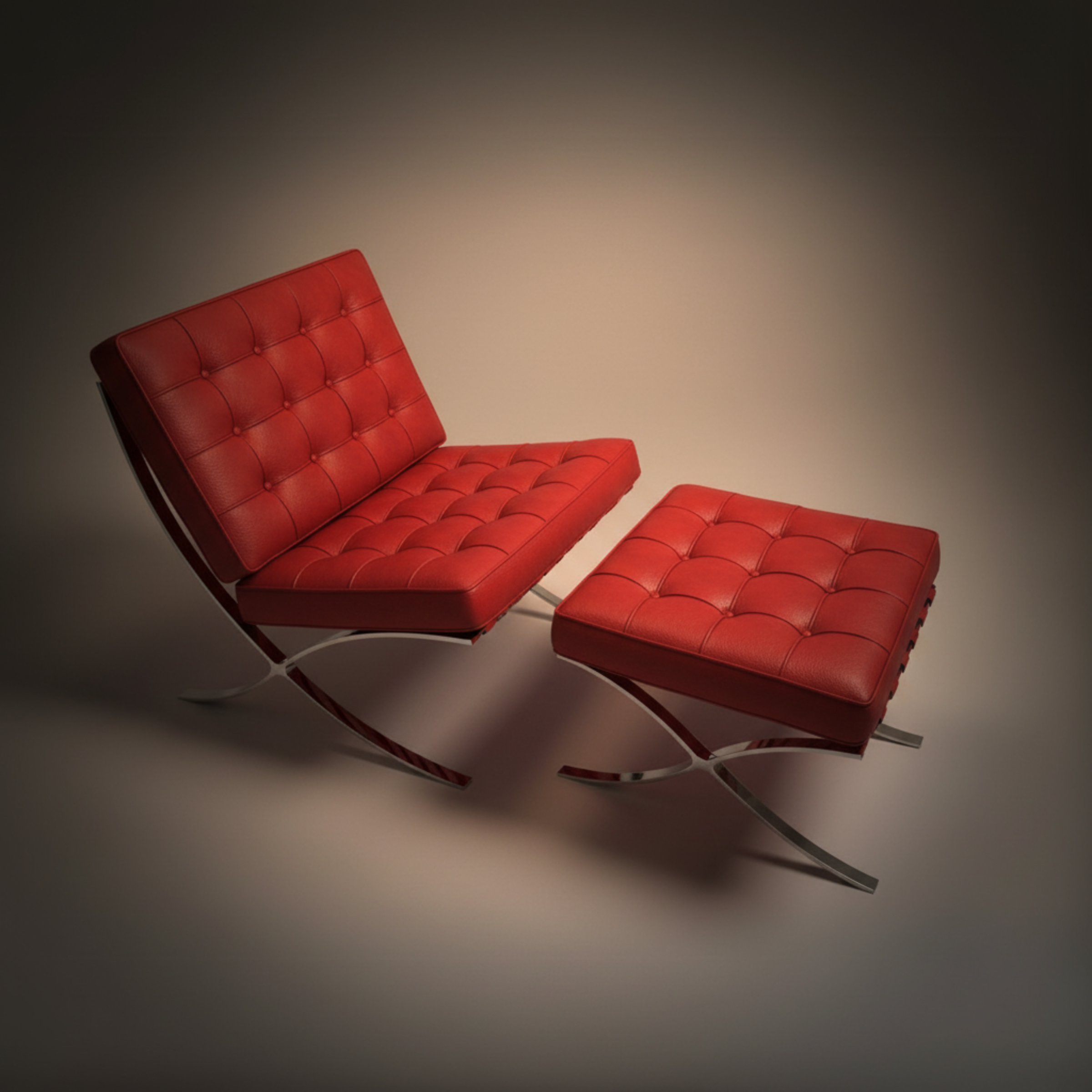 Mies Barcelona Pavilion Chair with Footrest, Red - Aura Furnitures