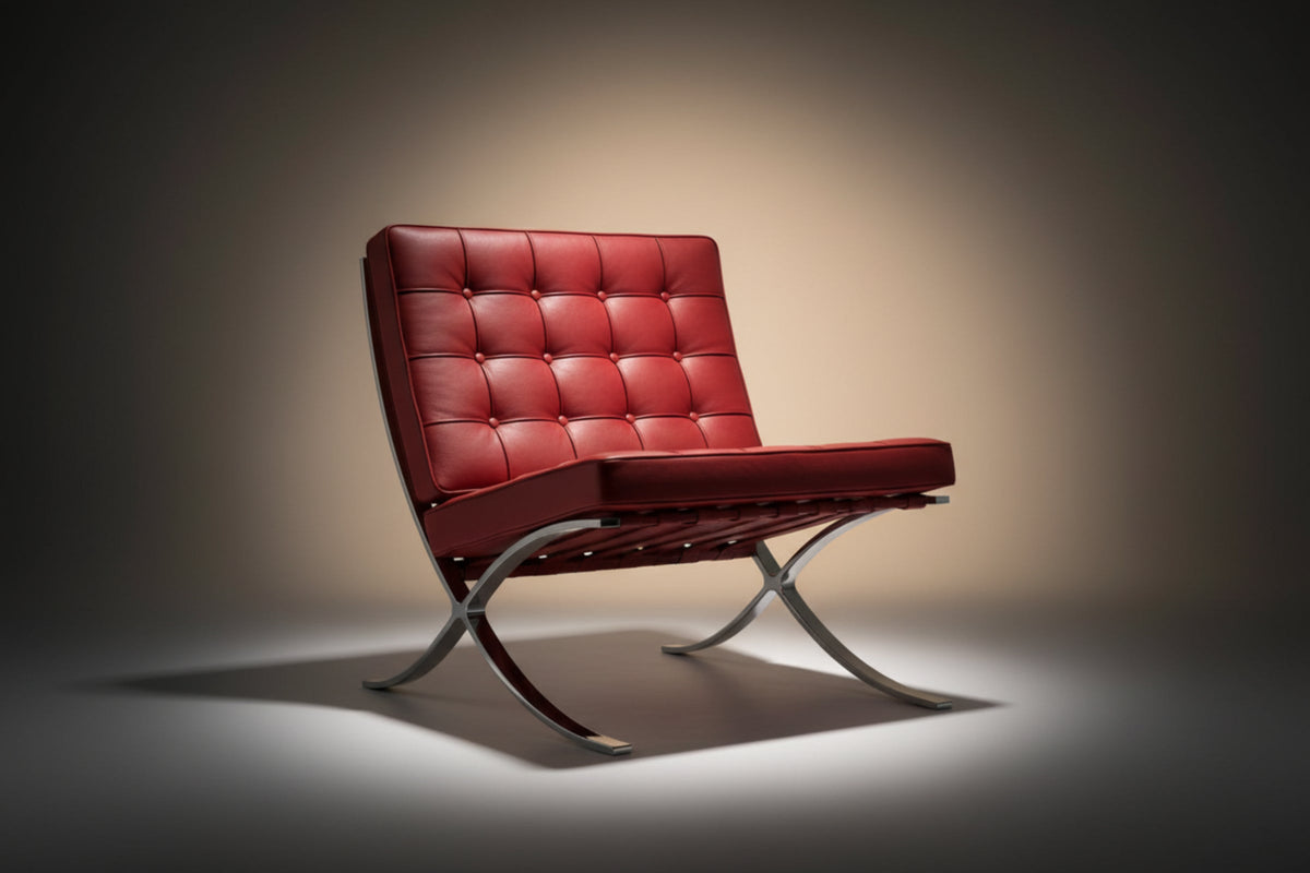 Mies Barcelona Pavilion Chair with Footrest, Red - Aura Furnitures