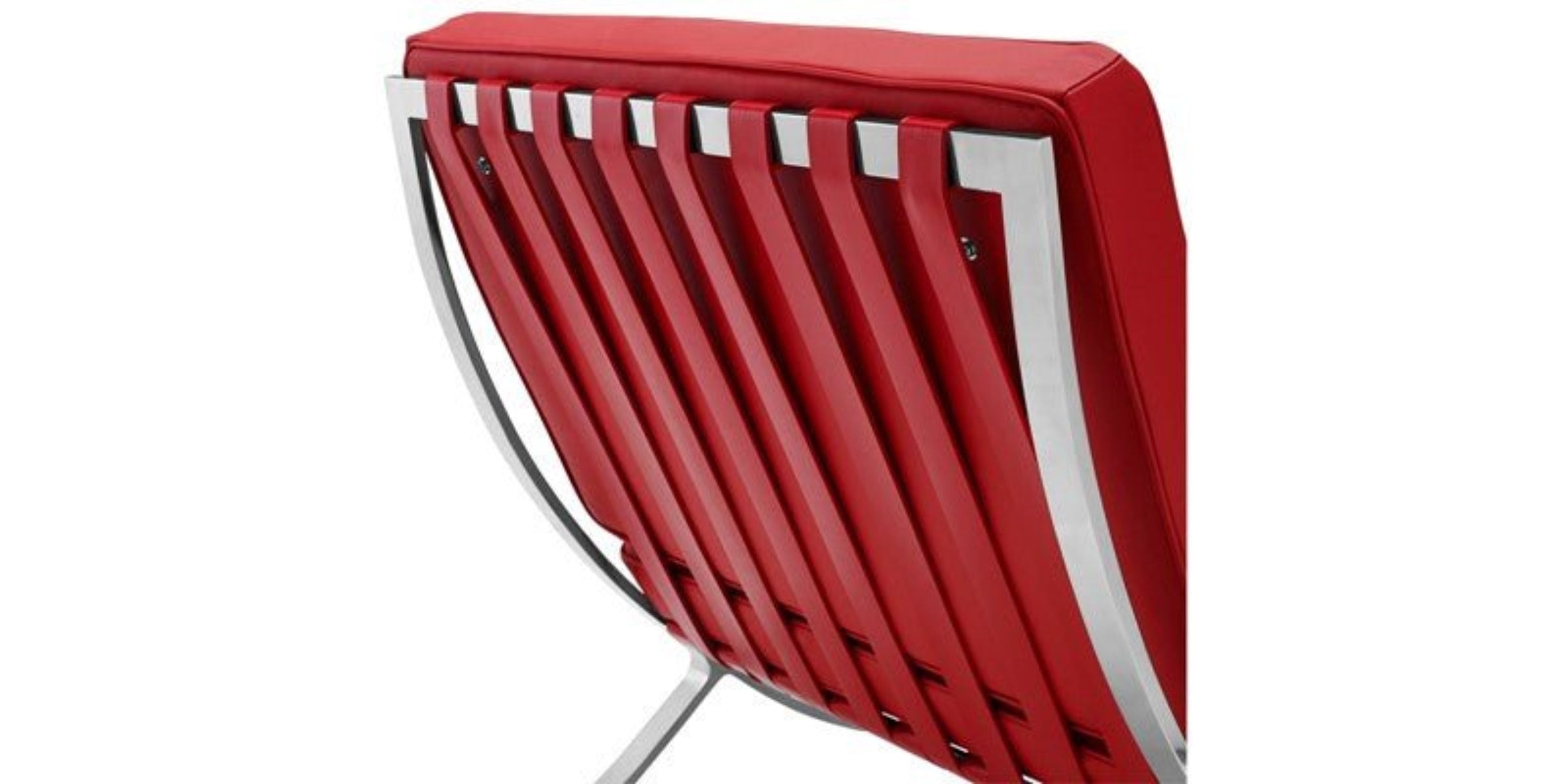 Red chair with a white frame on a white background barcelona-pavilion-chair-with-ottoman-red-leather-1