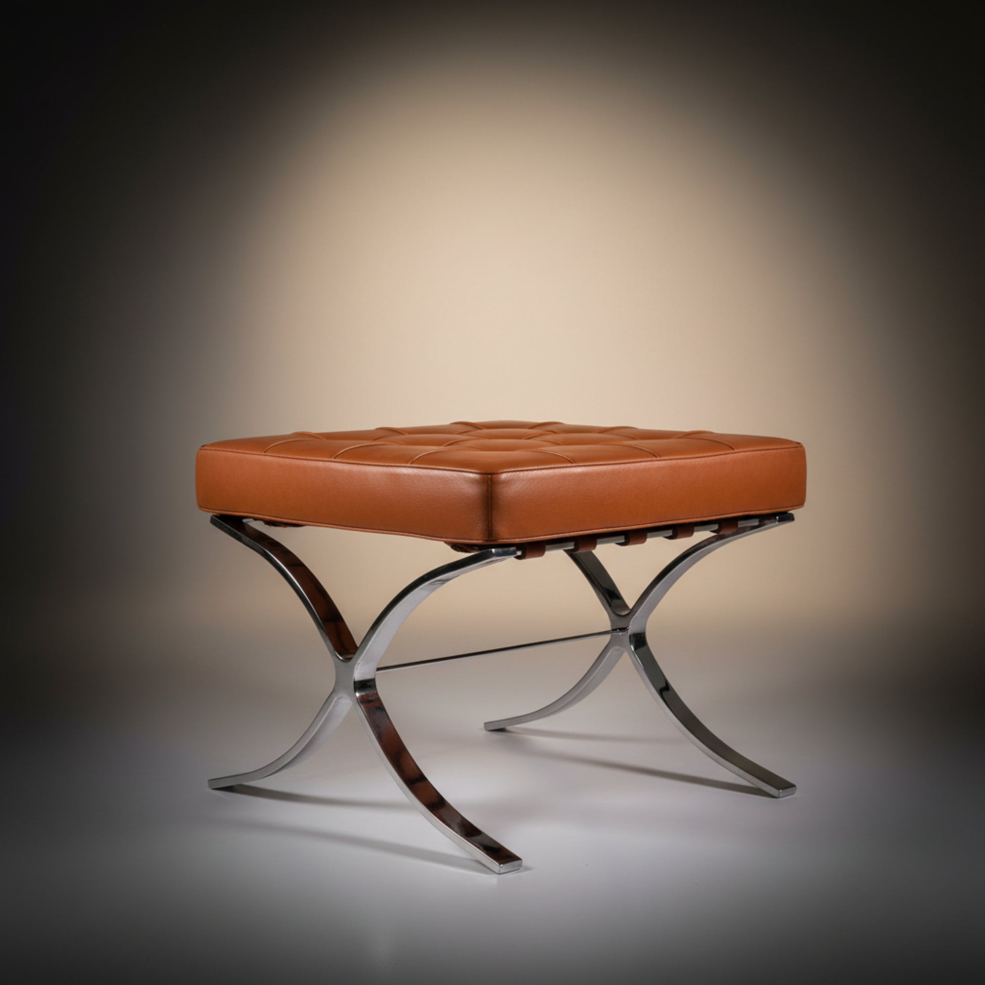 Mies Barcelona Pavilion Chair with Footrest, Tan Brown - Aura Furnitures