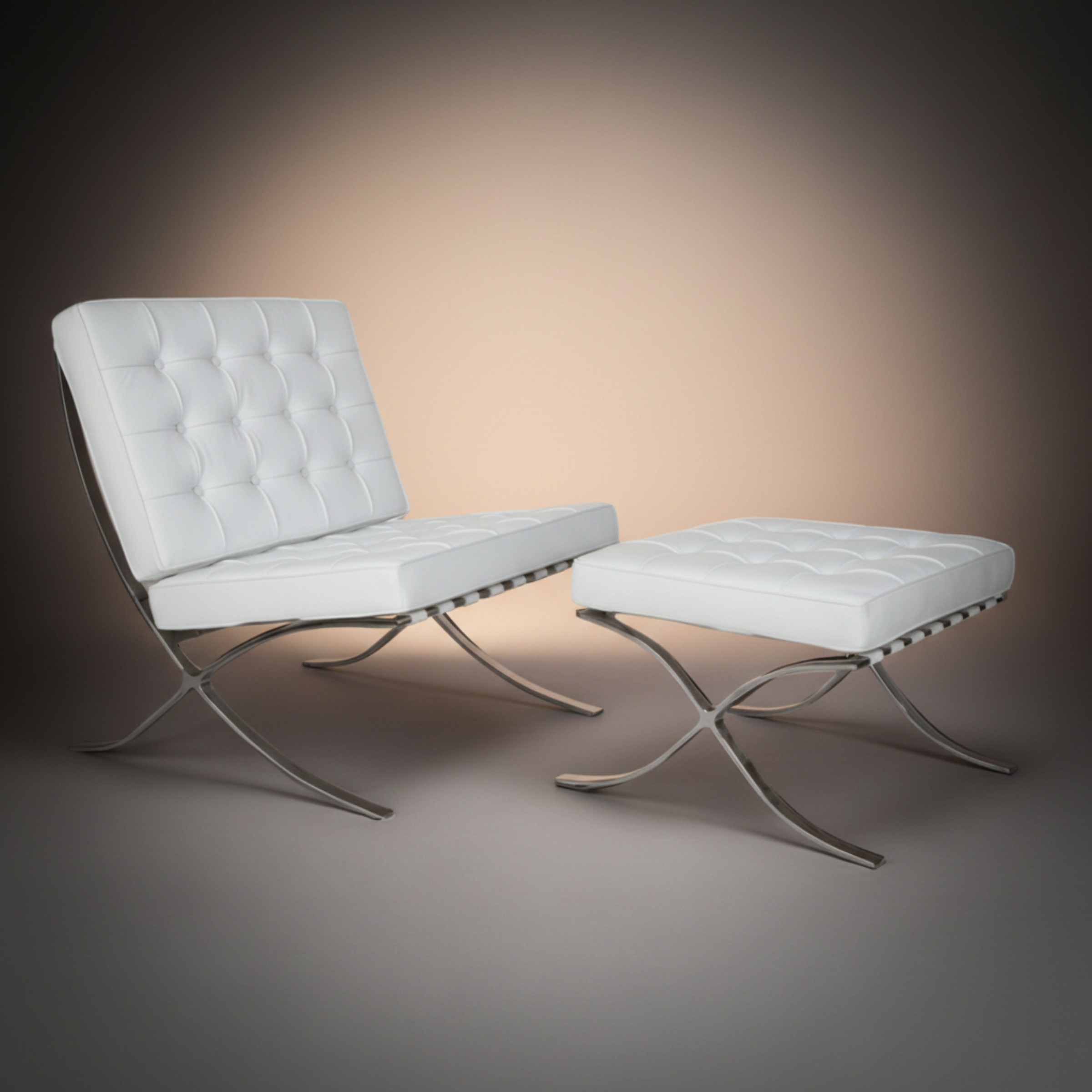 Mies Barcelona Pavilion Chair with Footrest, White - Aura Furnitures