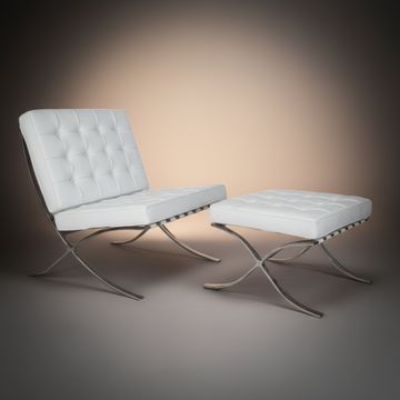 Mies Barcelona Pavilion Chair with Footrest, White - Aura Furnitures